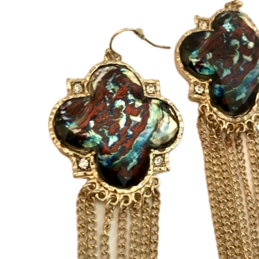 LAST PAIR Boho Rhinestone Gypsy Chic Fringed Statement Earrings NWT - Picture 3 of 6